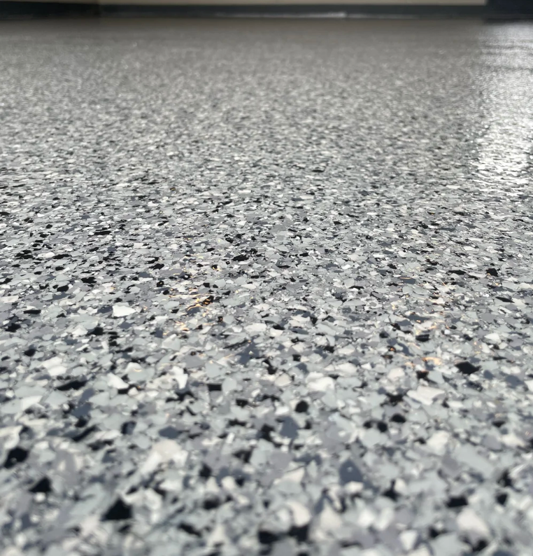 Close-up decorative flake epoxy floor